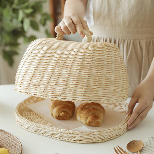 Rattan Bread Tray with Dust Proof Cover