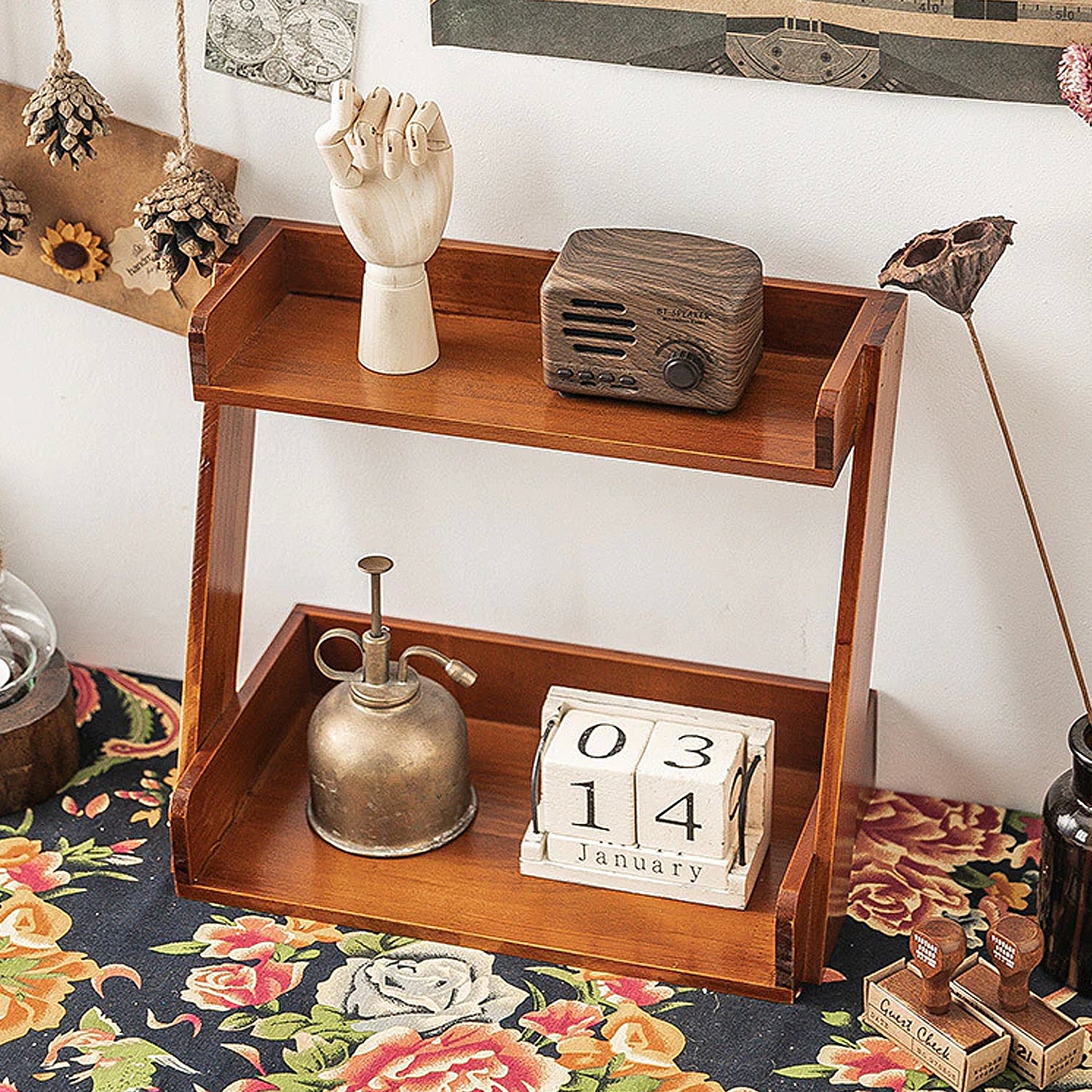 Vintage Wooden Desktop Shelf Storage Holder Farmhouse Decor Organizer – the  Peachy Day