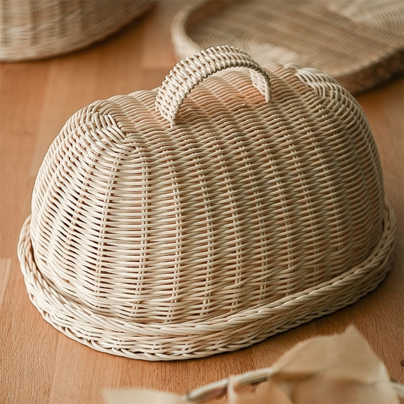 Rattan Bread Tray with Dust Proof Cover