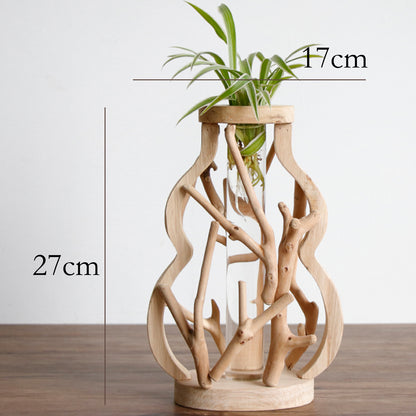 Glass Tube Vase with Wood Stand