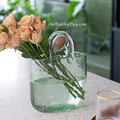 Green Glass Bag Vase