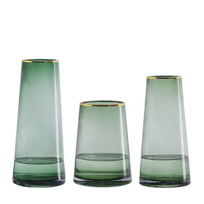 Forest Green Glass Vase with Gold Rim
