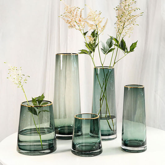Forest Green Glass Vase with Gold Rim