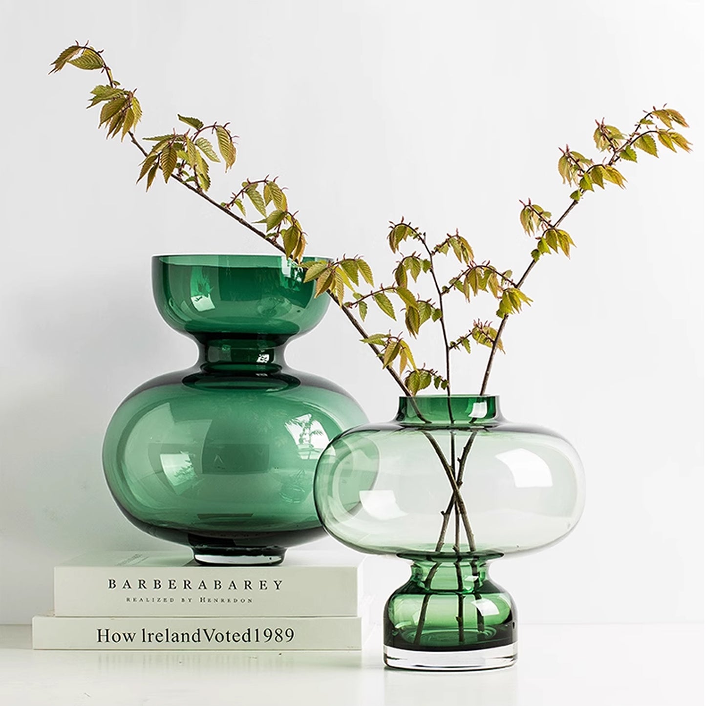 Forest Green & Grey Glass Vase