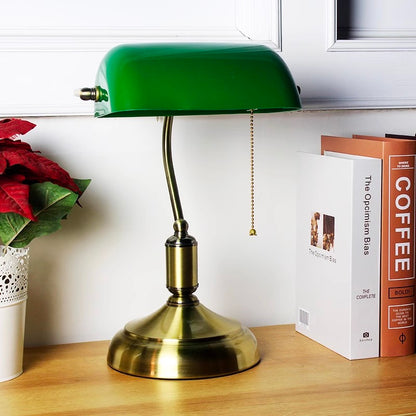 Green Glass Banker’s Lamp for Office Desk