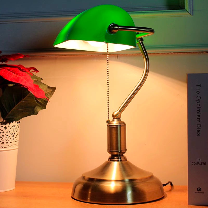 Green Glass Banker’s Lamp for Office Desk