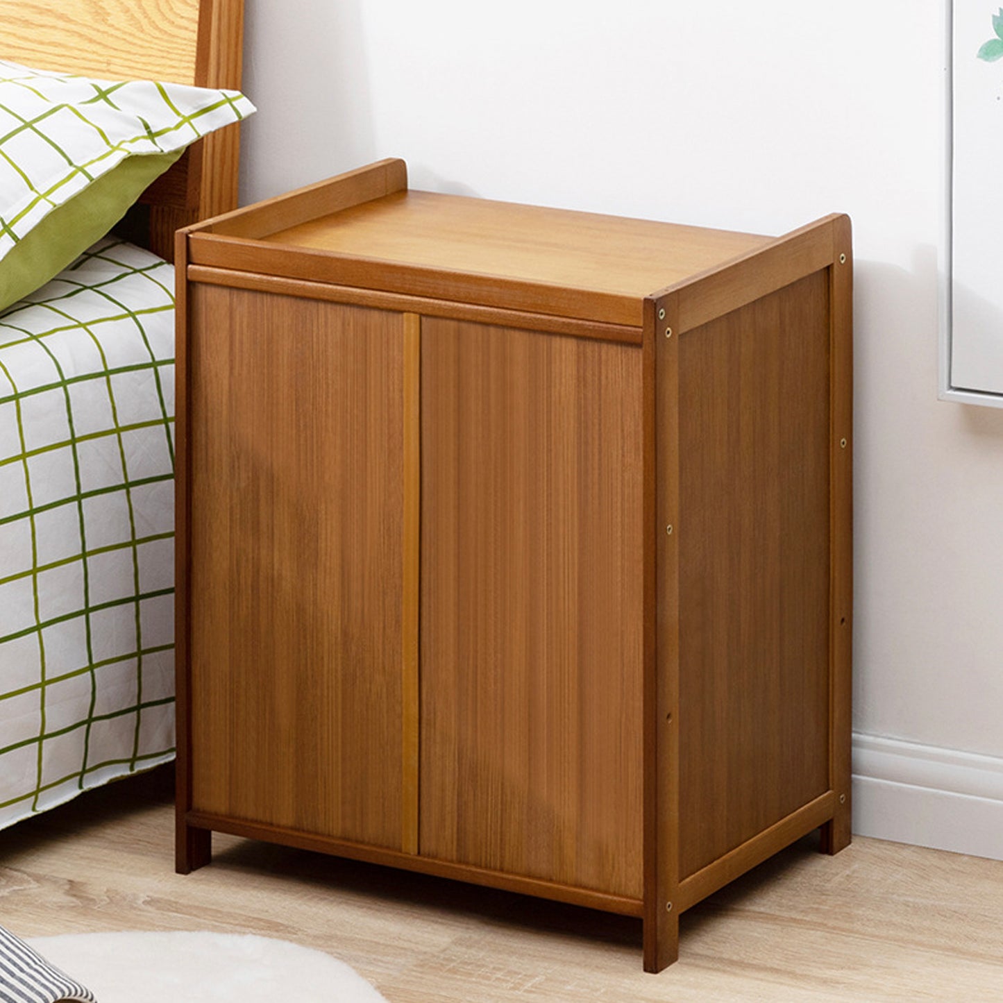 Vintage Bamboo Nightstand with 3 Drawers | 2 Colors