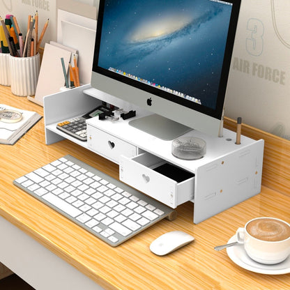 19.2 Inches White Wood Monitor Stand with Drawers