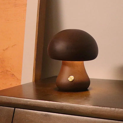 Small Wooden Mushroom Table Lamp Cordless