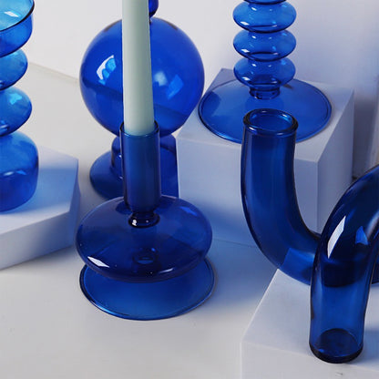 Klein Blue Glass Candle Holders