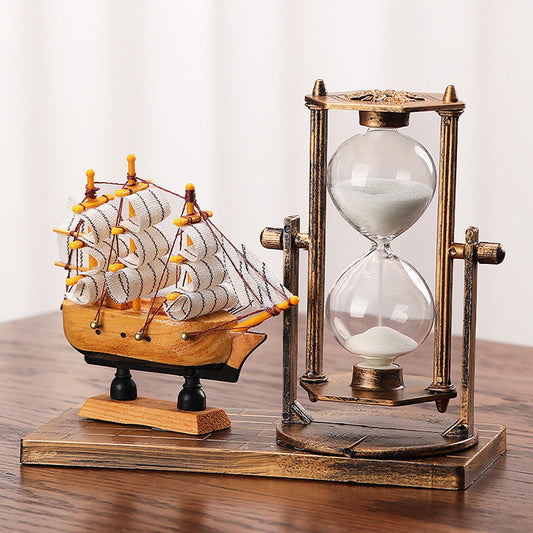 Vintage Pirate Ship Metal Hourglass