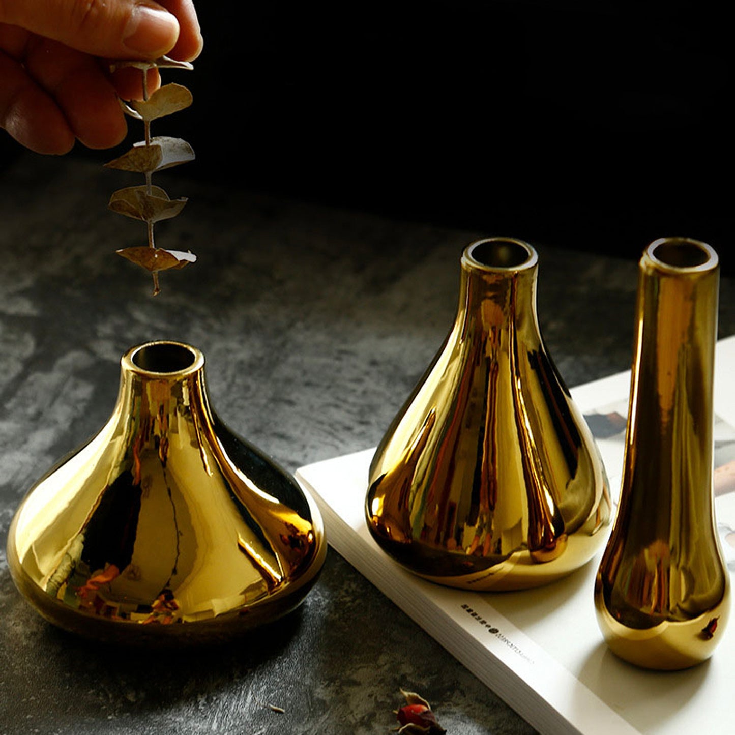 Mini Gold Plated Ceramic Vase Set of 3