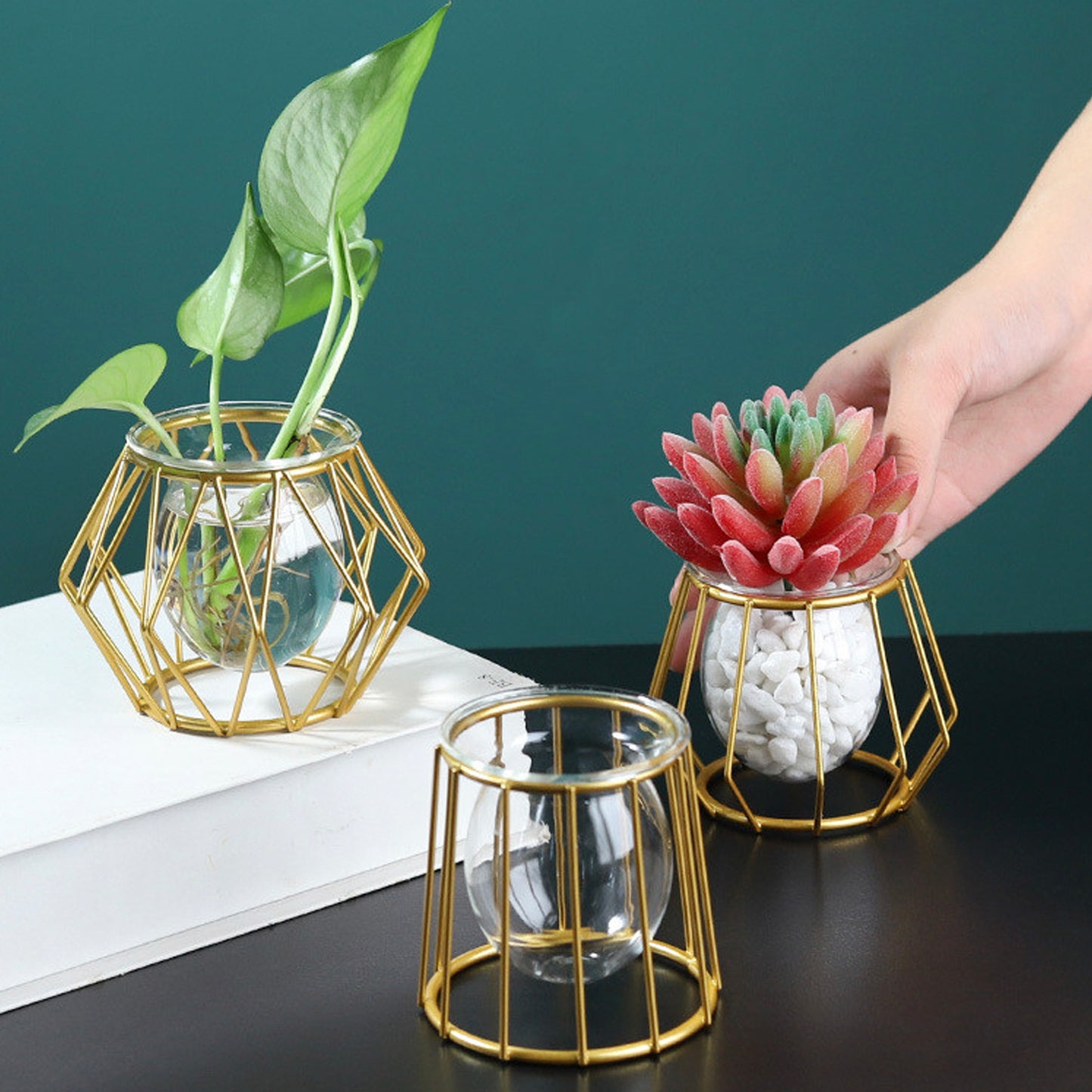 Glass Vase with Geometric Holder