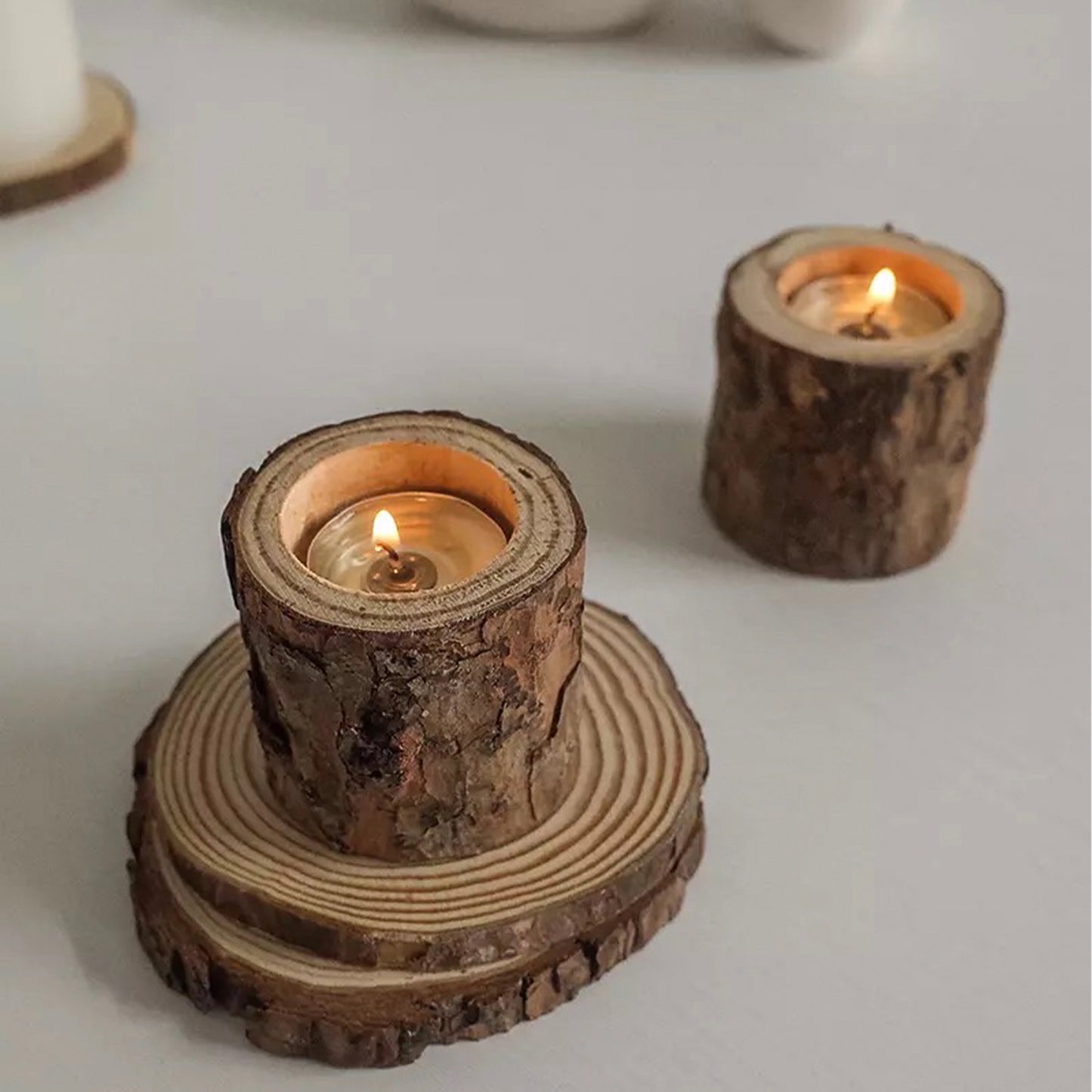 Wooden Tea Light Candleholder Set