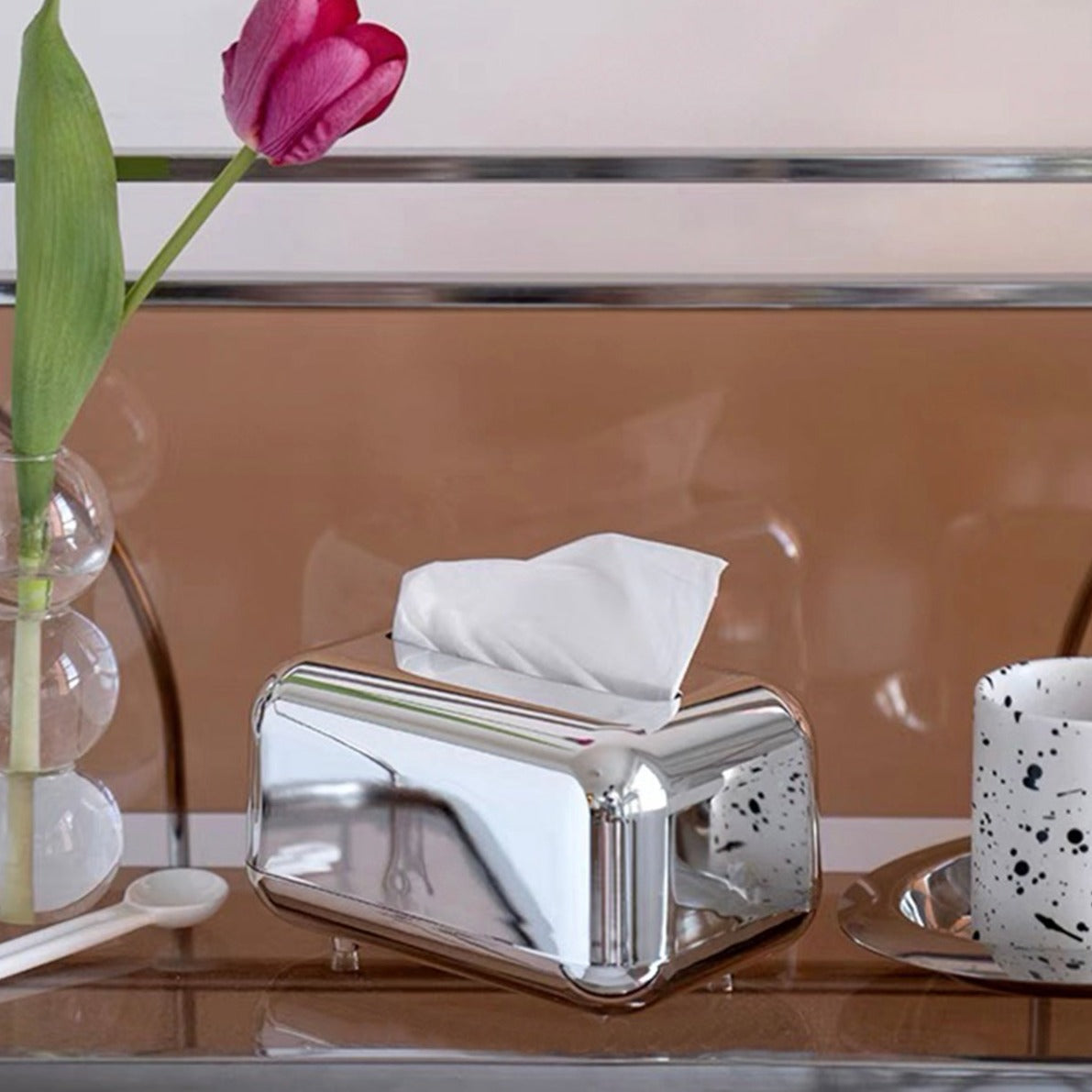 Tissue Box in Silvery & Gold
