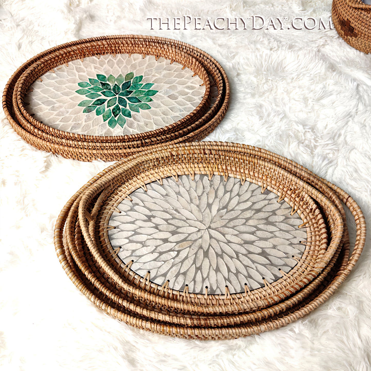 Shell-inlaid Rattan Woven Tray