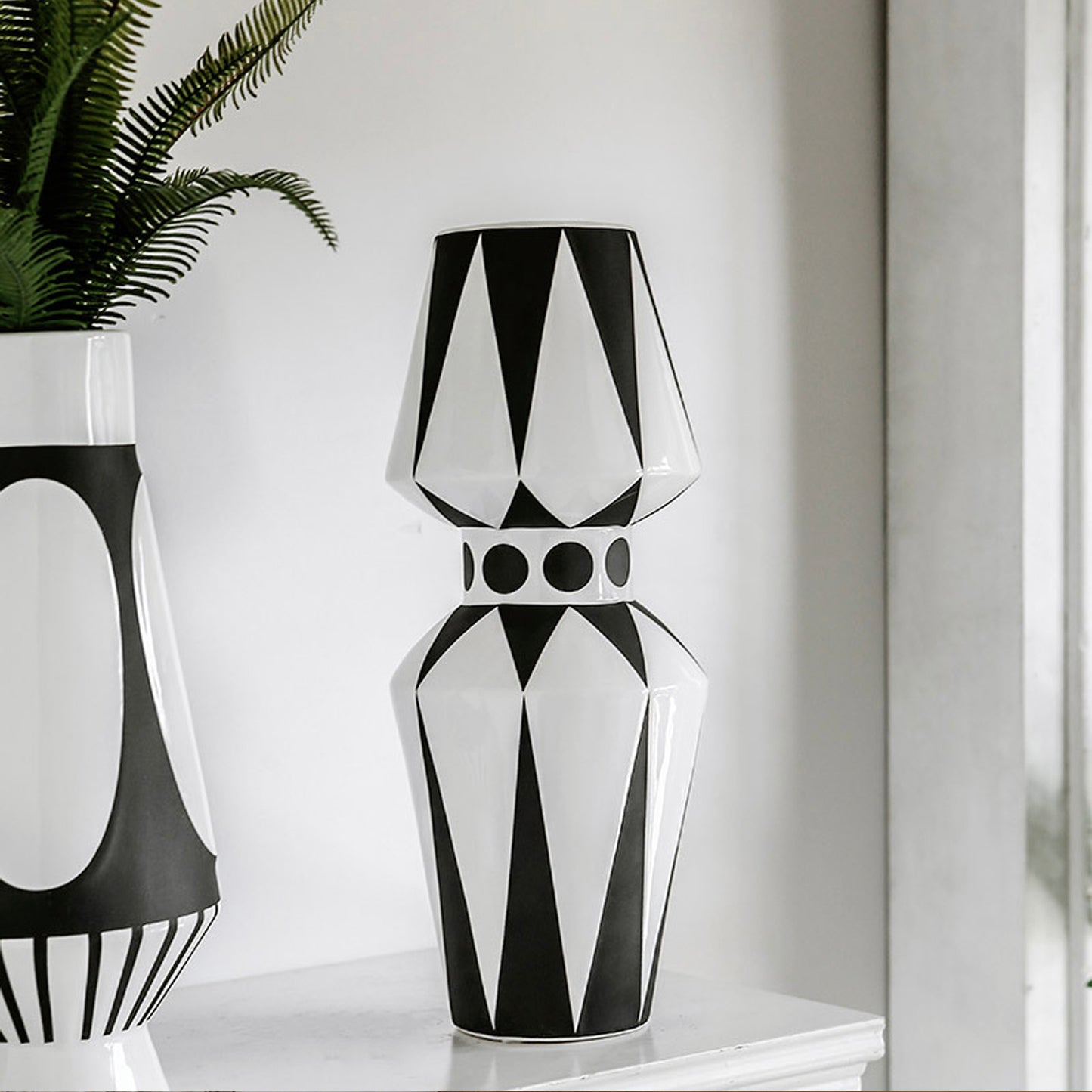 Black & White Geometric Motif Ceramic Vase