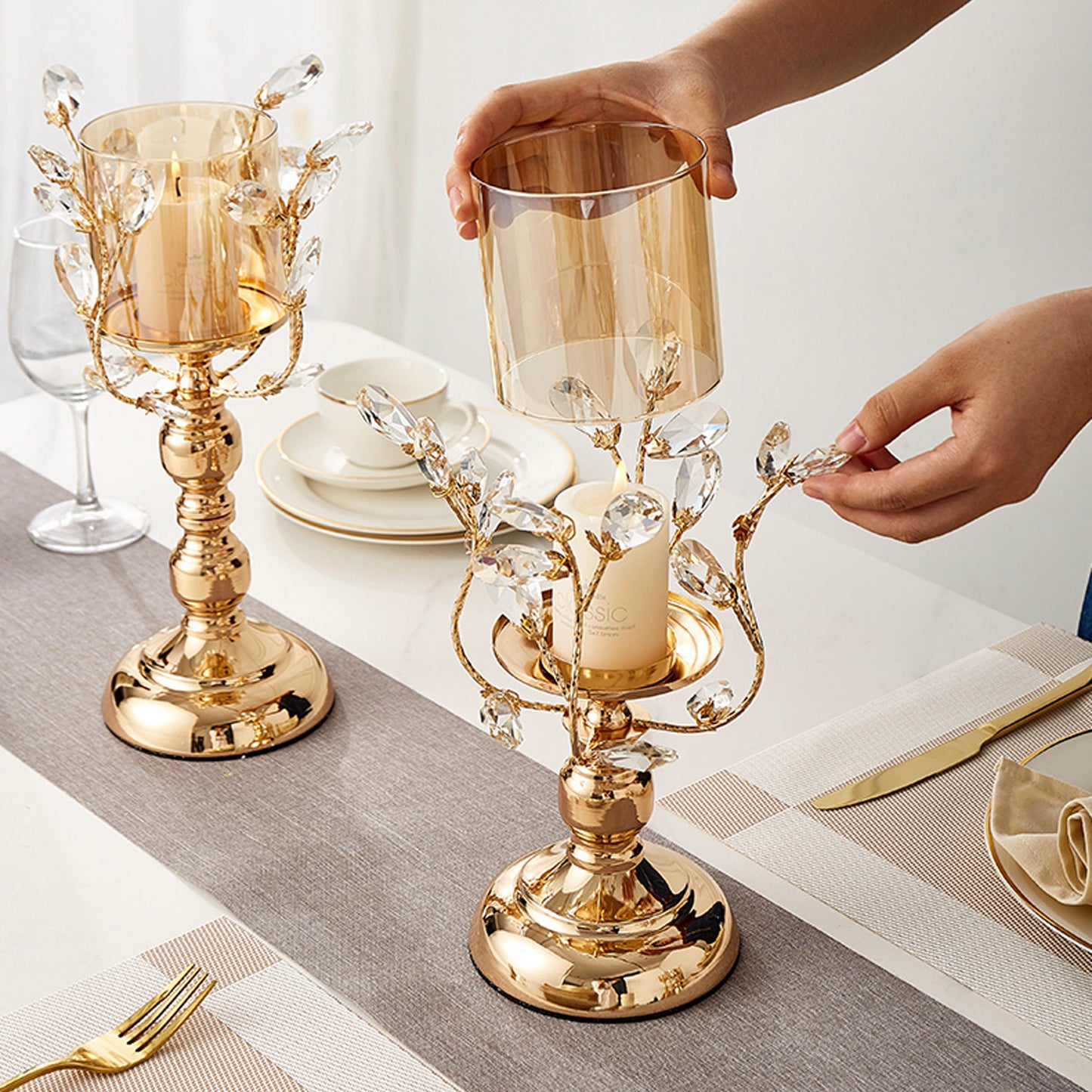 Luxury Champagne Gold Crystal Candle Holders