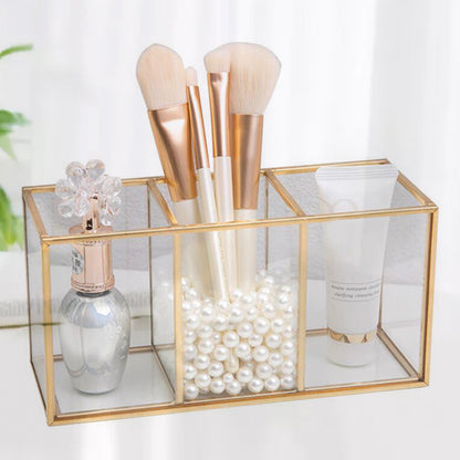 Golden Frame Glass Makeup Brush Storage Box