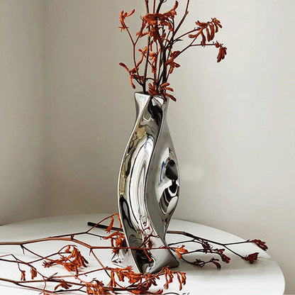 Silver Ceramic Flower Art Vase