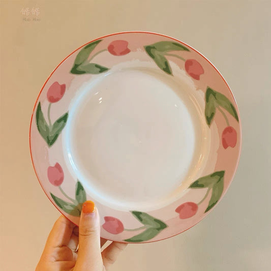 Ceramic Plate with Tulip Pattern