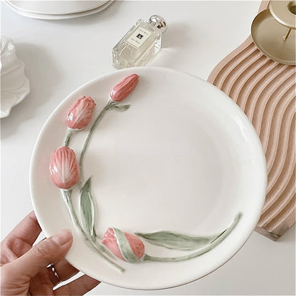 Ceramic Plate with Tulip Pattern
