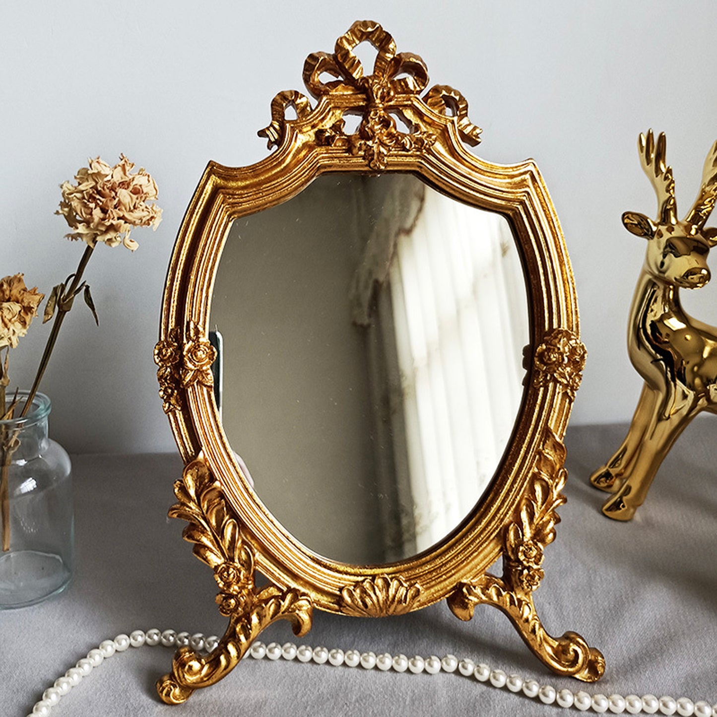 Vintage Resin Golden Frame Vanity Mirror