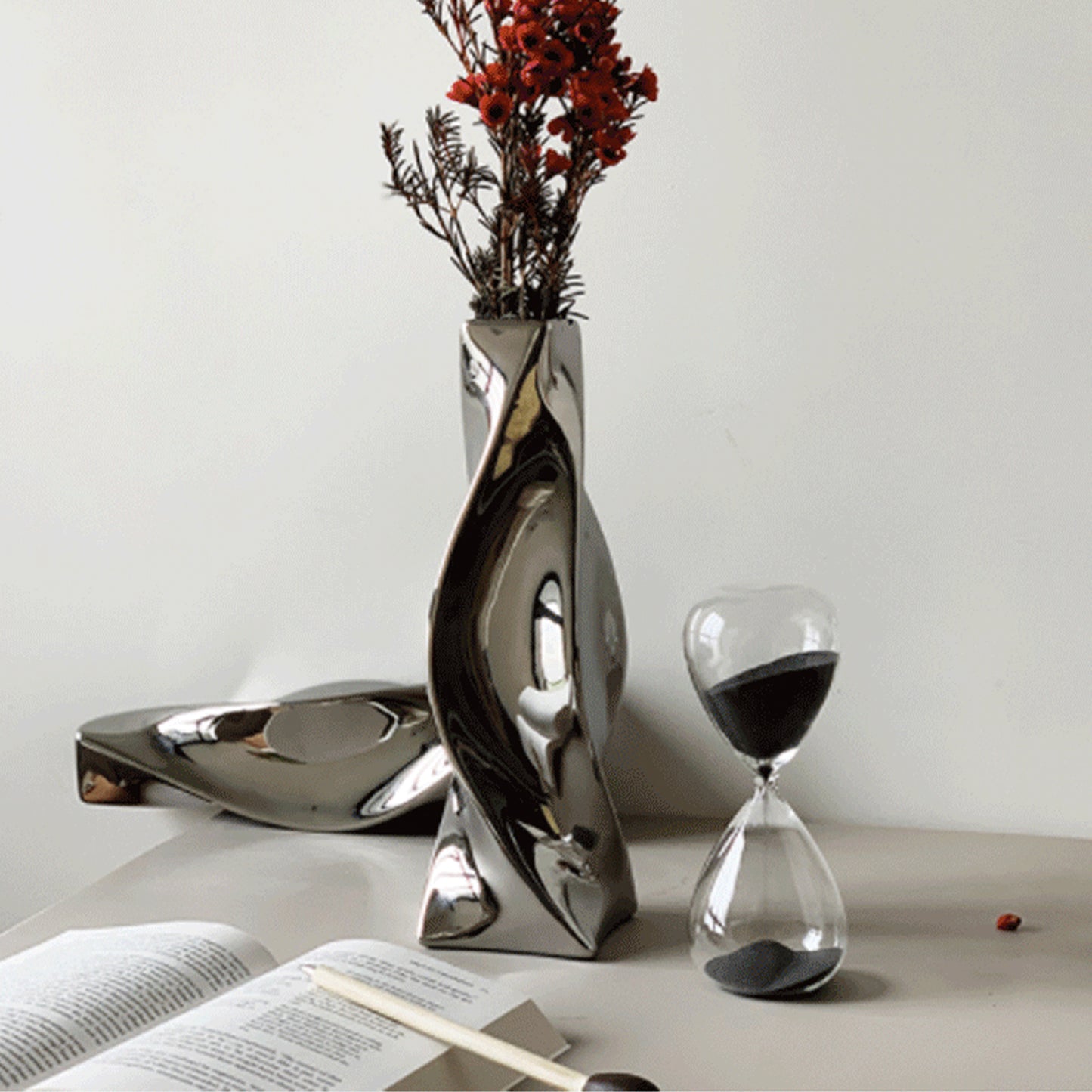 Silver Ceramic Flower Art Vase