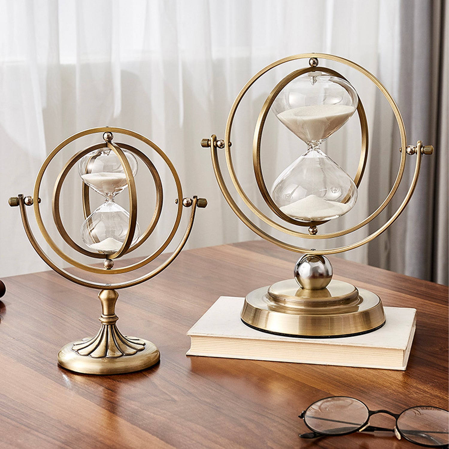 Vintage Rotating Metal Globe Sandglass Hourglass Modern Ornaments