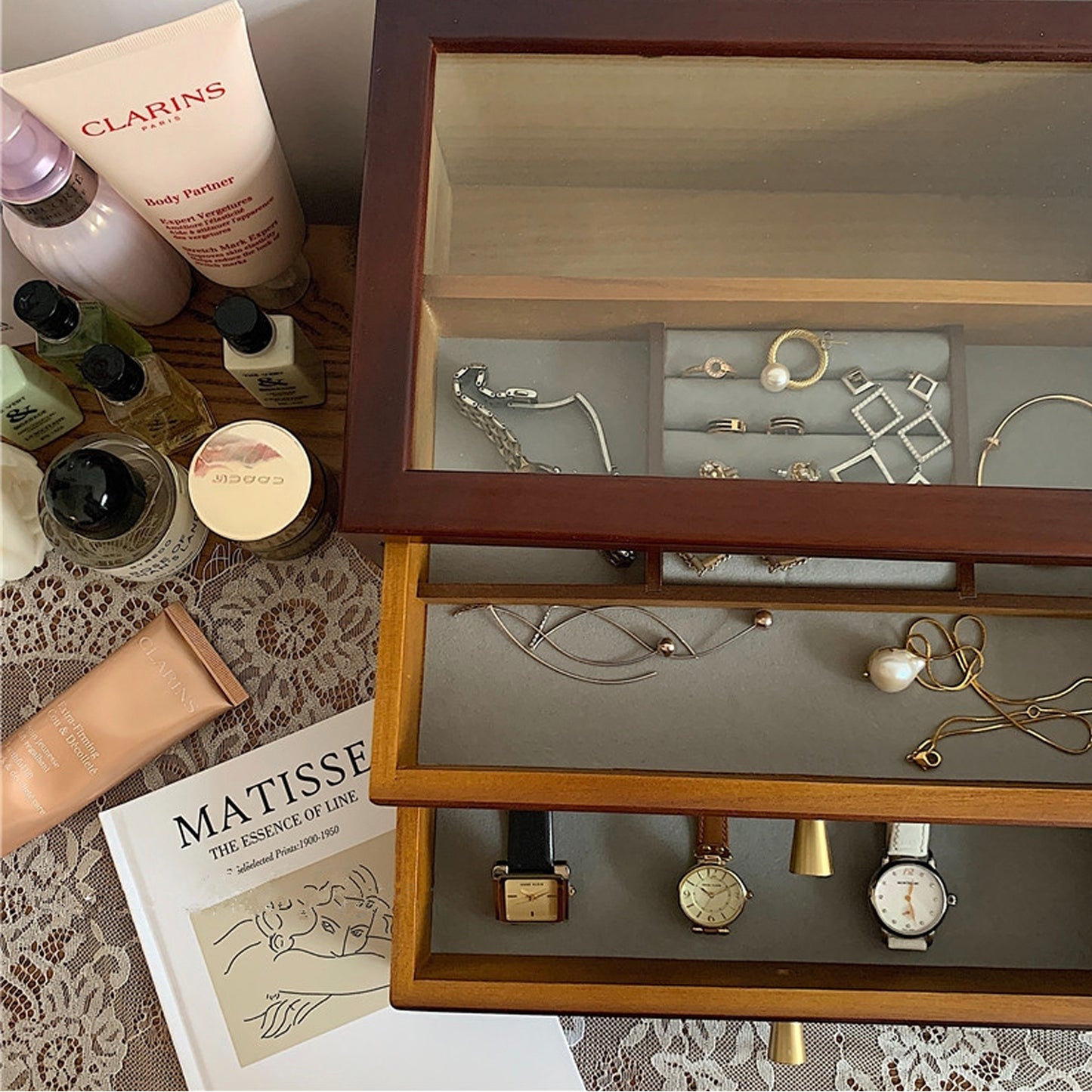2 Tier Wooden Jewelry Storage Box