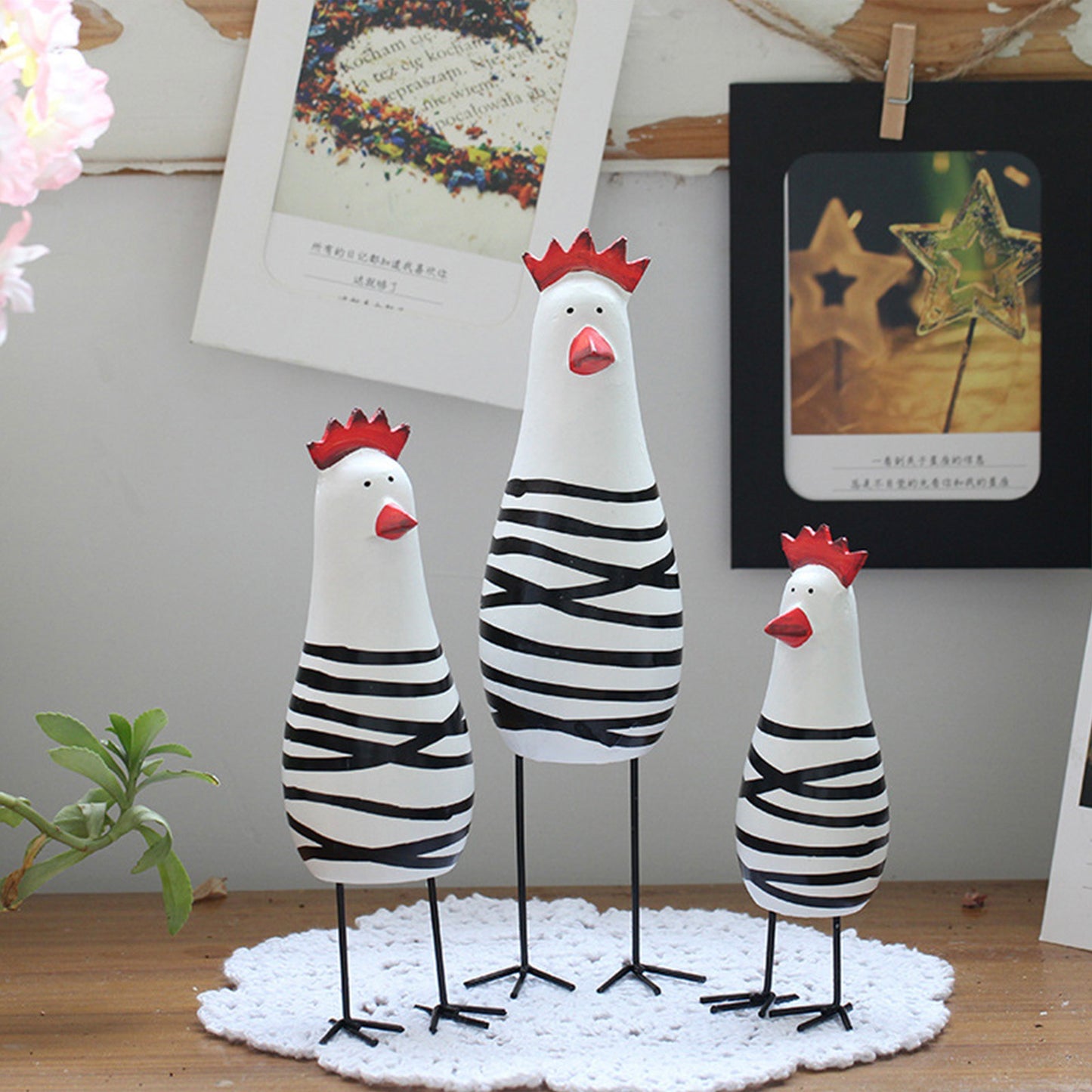 Wooden Chicken Figurines Set