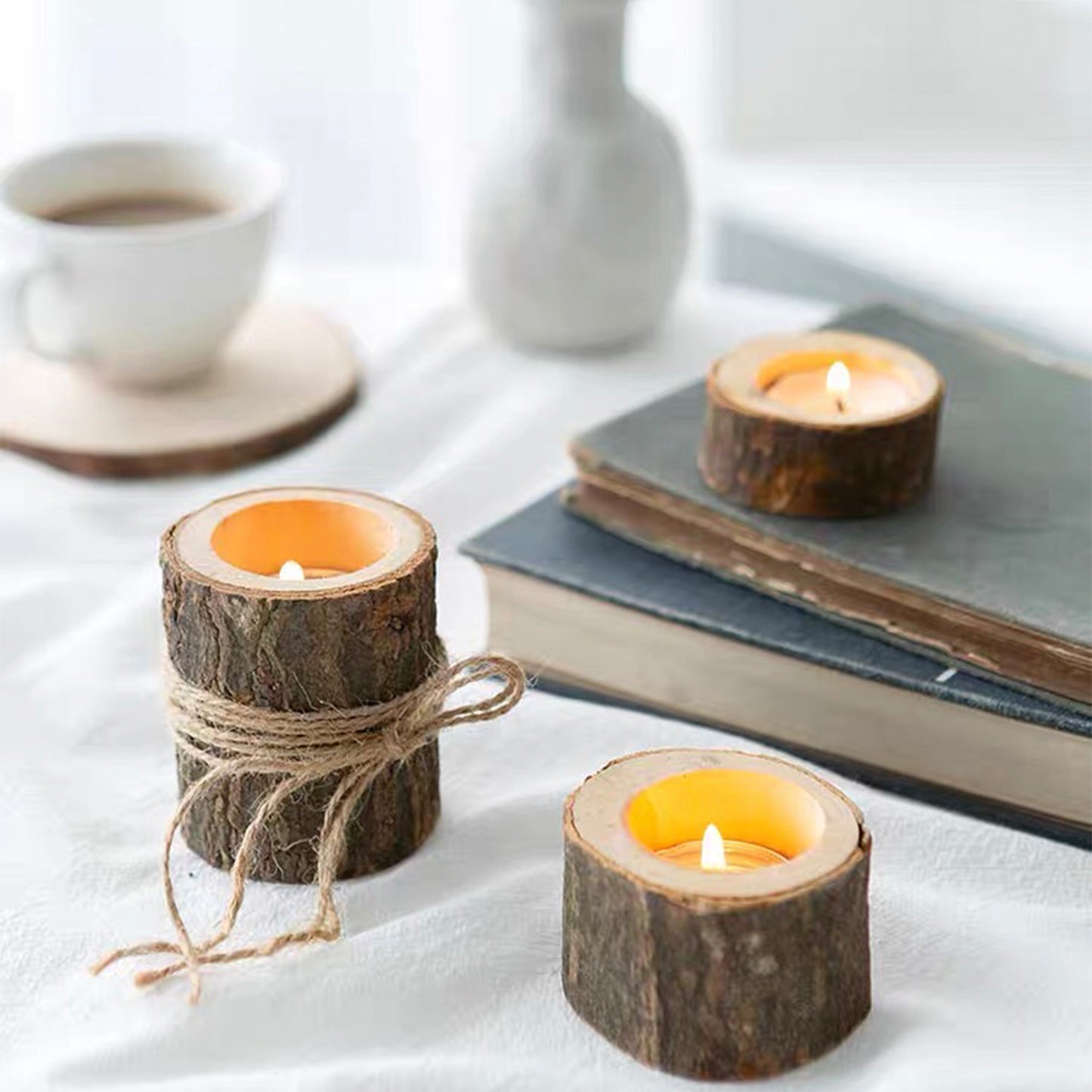Wooden Tea Light Candleholder Set