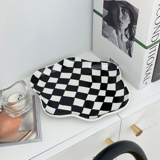 Ceramic Checkerboard Pattern Tray