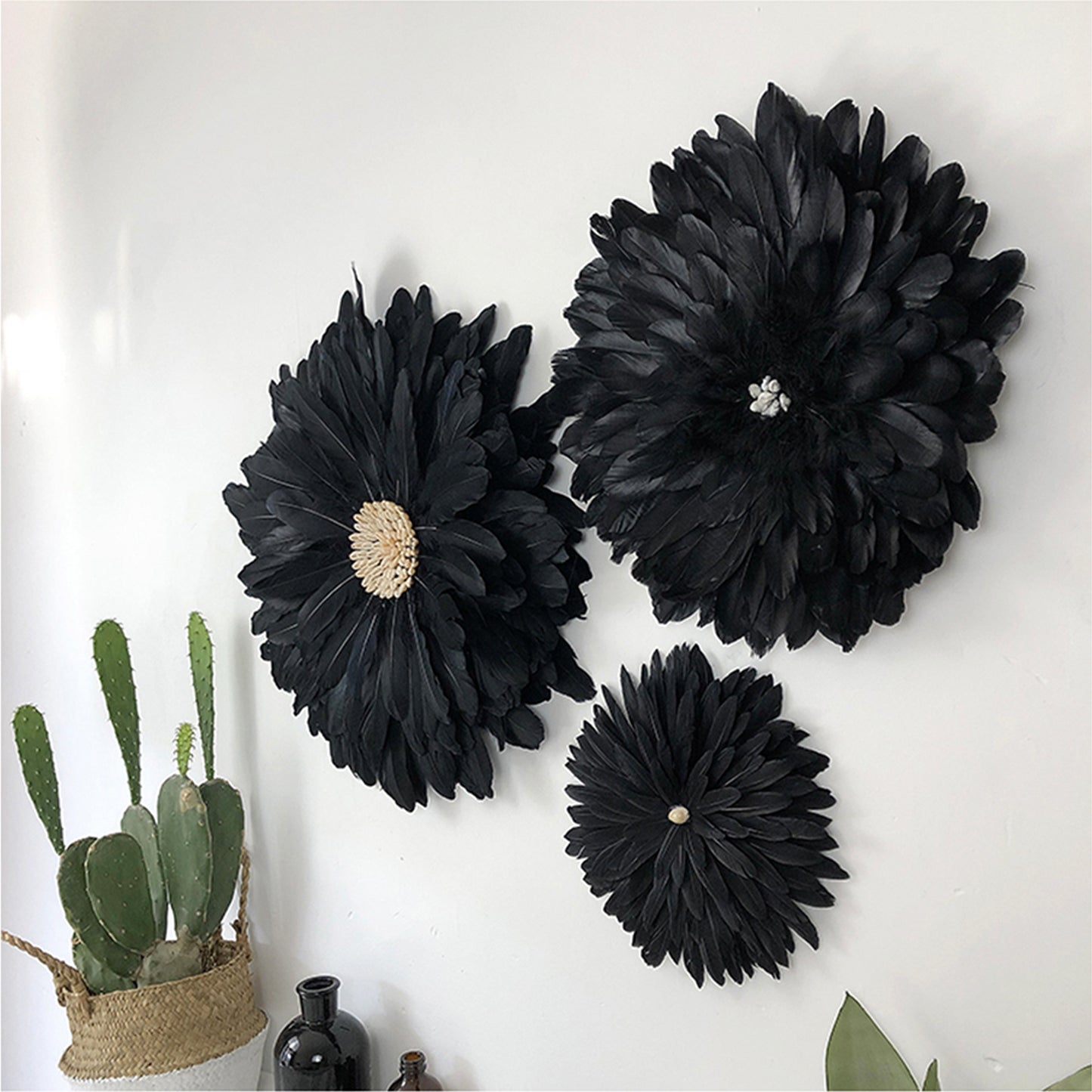 Black Boho Feather Wall Hanging Wreath