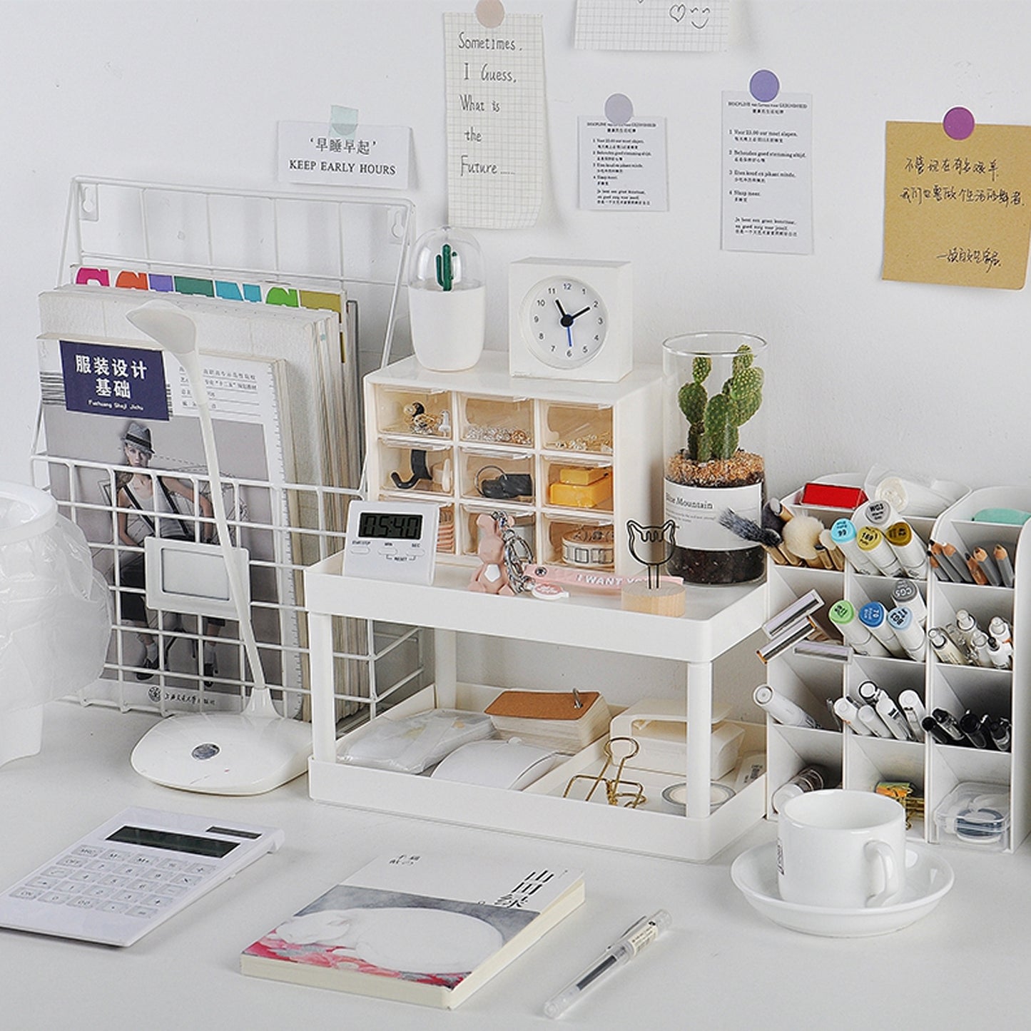 Stackable White Plastic Desk Organizer