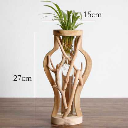 Glass Tube Vase with Wood Stand