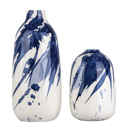 Ceramic Blue and White Vases Set of 2