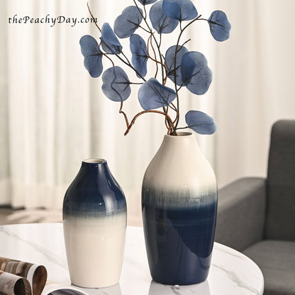 Blue & White Ceramic Vases Set of 2