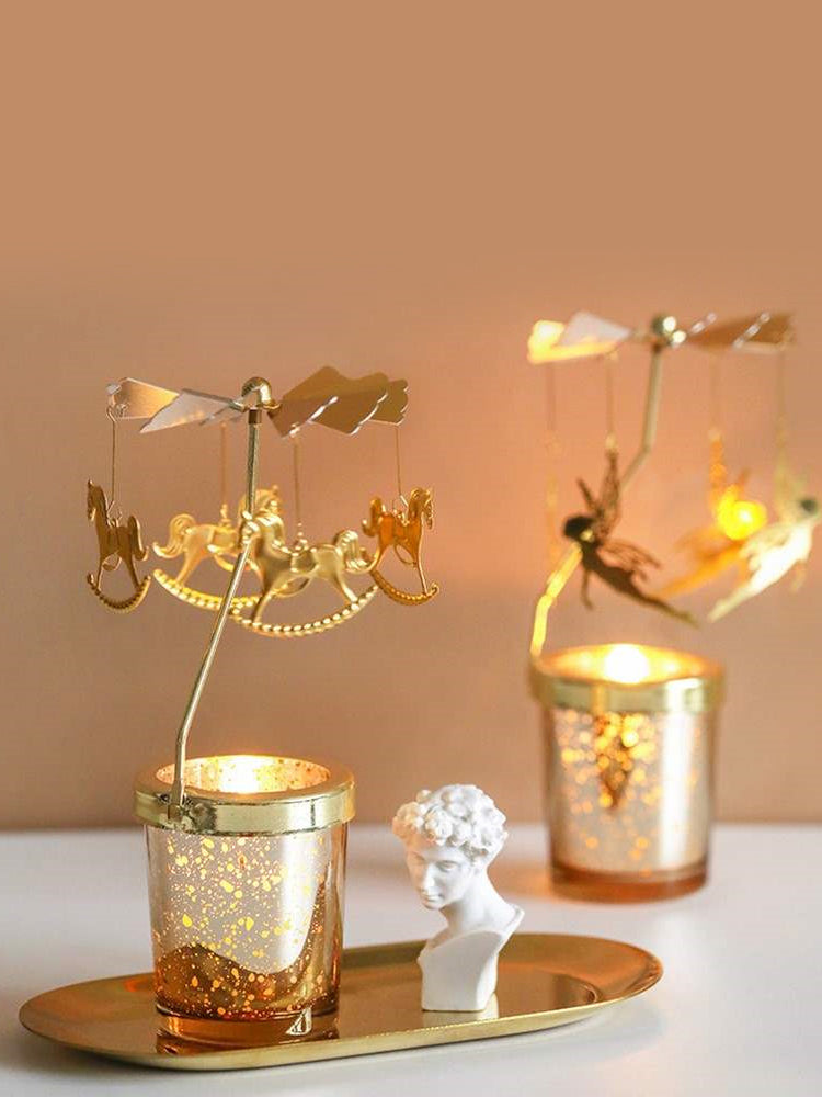 yankee Fairy Merry-go-round Rotating spinning Gold tealight tea light Candle Cup Base Stand Holder