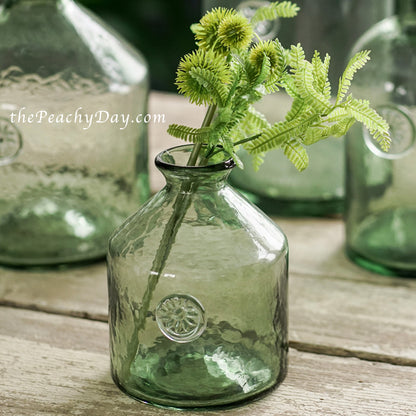 Forest Green Hammered Glass Bottle Vase