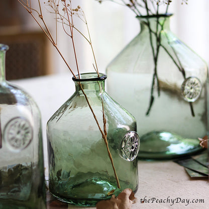Forest Green Hammered Glass Bottle Vase