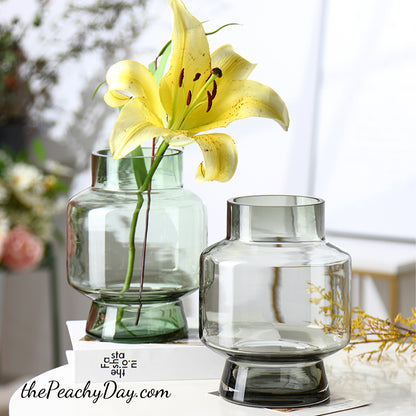 Forest Green Smoked Grey Glass Vase round vase Minimalist Modern decorative vase Decor geometric vase