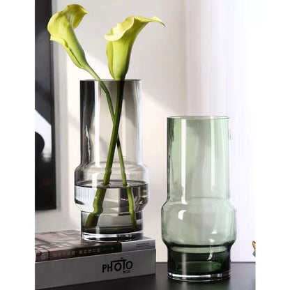 Forest Green Smoked Grey Glass Vase round vase Minimalist Modern decorative vase Decor geometric vase