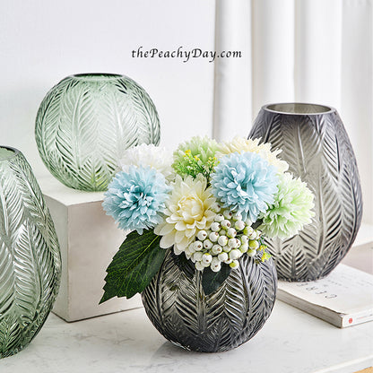 Leaf Vein Textured Glass Vase