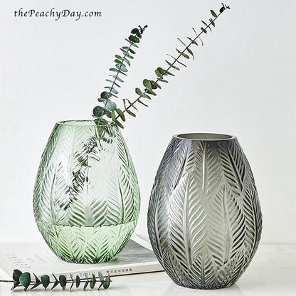 Leaf Vein Textured Glass Vase