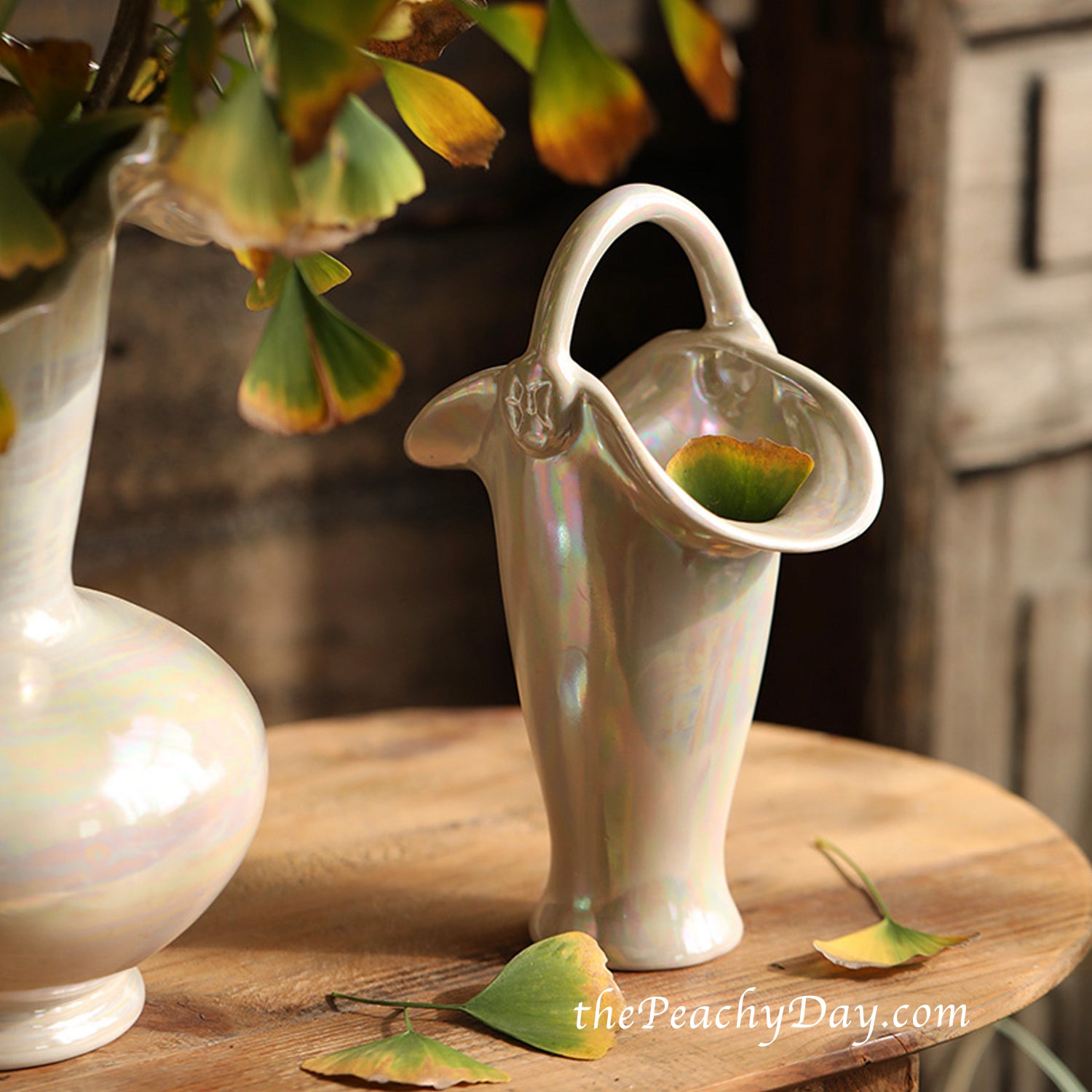 Pearlescent Ceramic Vase fenton vase pink iridescent jar vase decorative aesthetic unique mid century vase pastel pink vases