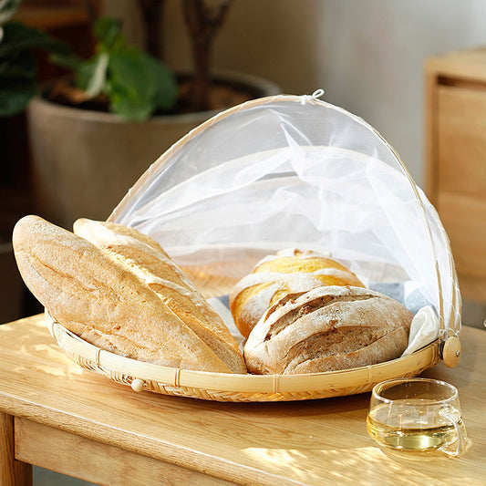 Rattan Woven Bread Tray with Dust Proof Cover
