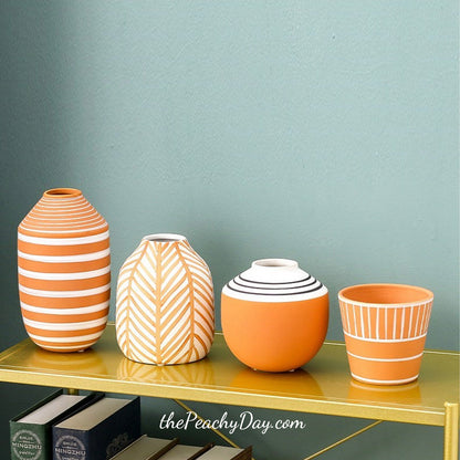 Painted Terracotta and White Ceramic Vase & Pots