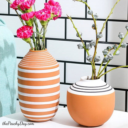 Painted Terracotta and White Ceramic Vase & Pots