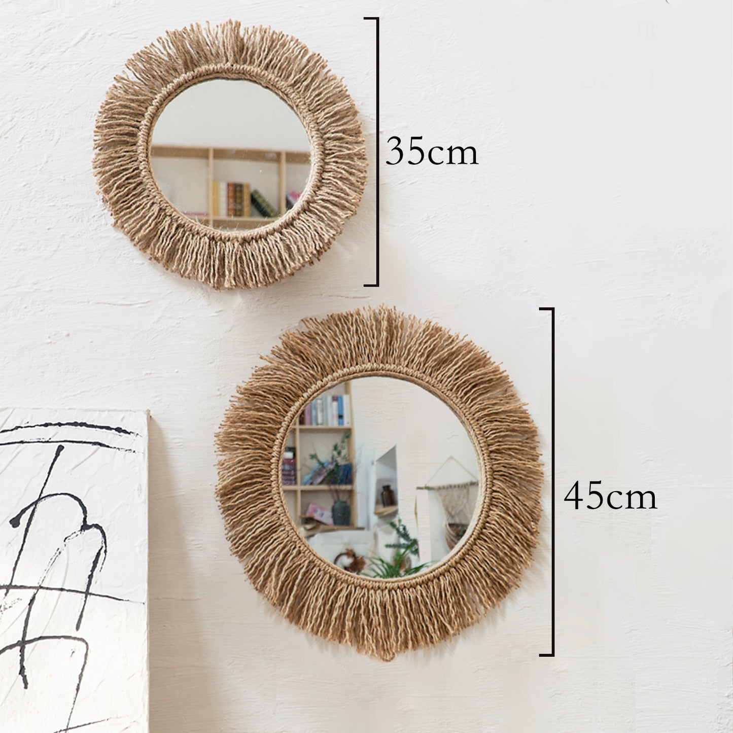 Round Wall Mirror with Macrame Fringe